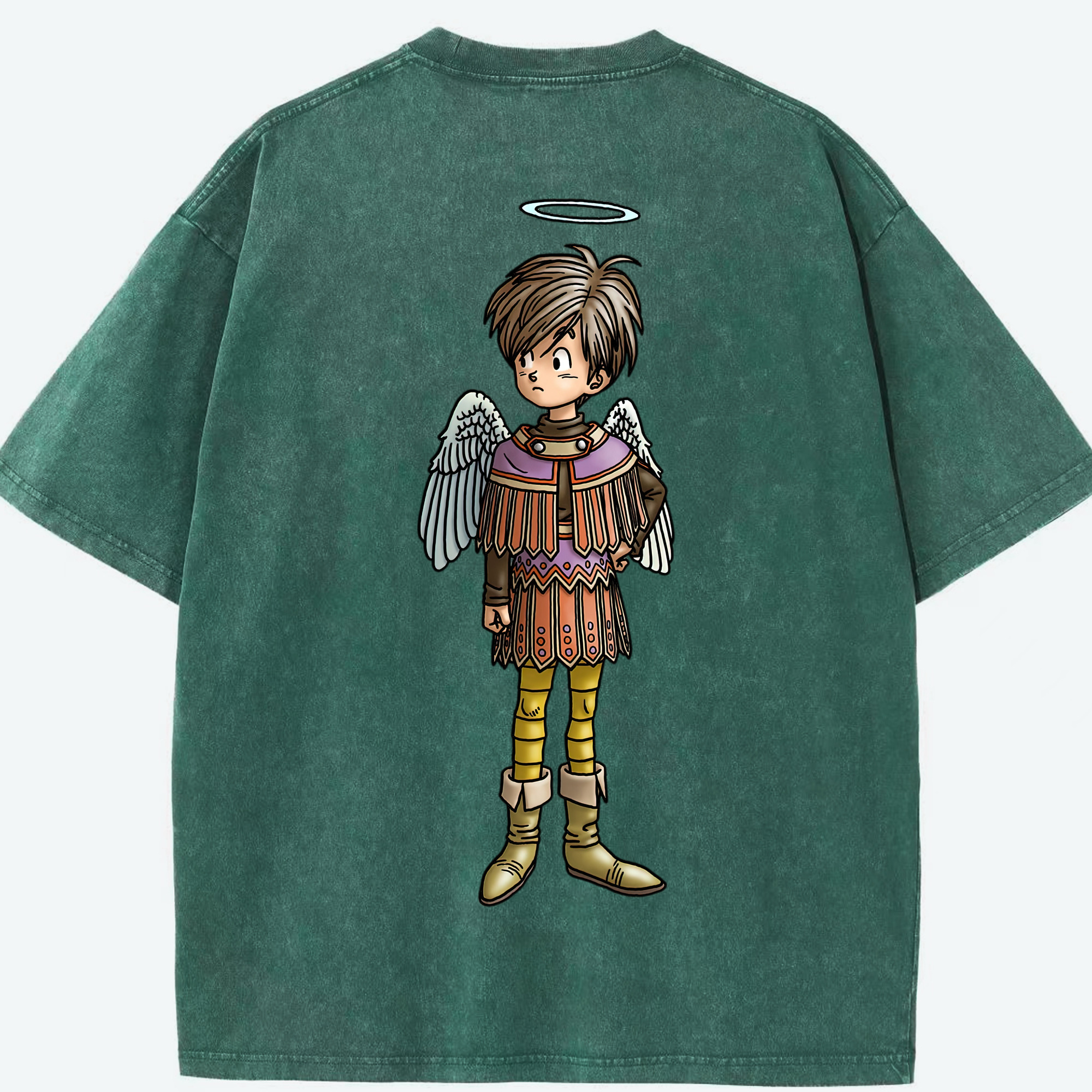 （画像用） ドラゴンクエスト Doragon Kuesuto Dragon Quest 綿100% ヴィンテージ風 半袖Tシャツ（背面プリント）